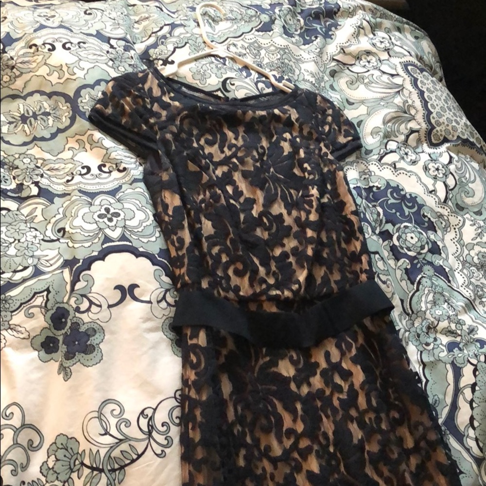 TADASHI SHOJI EMBROIDERED LACE CAP SLEEVE GOWN